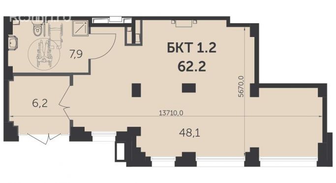 Продажа офиса 62.2 м², улица Полковника Романова - фото 1